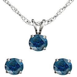 Dazzlingrock Collection Round Blue Diamond Ladies Stud Earring & Pendant Set