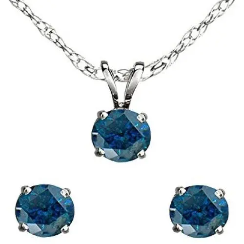 Dazzlingrock Collection Round Blue Diamond Ladies Stud Earring & Pendant Set Dazzlingrock Collection Round Blue Diamond Ladies Stud Earring & Pendant Set