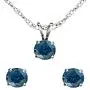 Dazzlingrock Collection Round Blue Diamond Ladies Stud Earring & Pendant Set Dazzlingrock Collection Round Blue Diamond Ladies Stud Earring & Pendant Set
