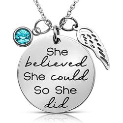 She Believed She Could So She Did Inspirational Mantra Sayings Quote Pendant Charm Necklace, Encouragement Jewelry Gift for Girls, Teens, Women