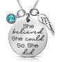 She Believed She Could So She Did Inspirational Mantra Sayings Quote Pendant Charm Necklace, Encouragement Jewelry Gift for Girls, Teens, Women
