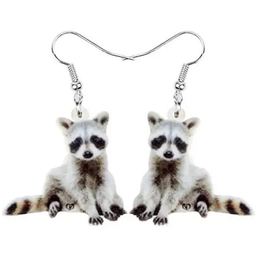 NEWEI Acrylic North America Raccoon Ringtail Earrings Dangle Novelty Animal Jewelry For Women Girl Charm