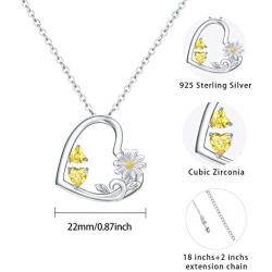 Waysles Daisy Flower Necklace for Women 925 Sterling Silver Heart Sunflower Necklace Jewelry Cubic Zirconia Birthday Gifts for Mother Girlfriend