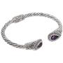 NOVICA Amethyst .925 Sterling Silver Hinged Twist Cuff Bracelet Bright Eyes
