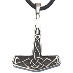 Trilogy Jewelry Pewter Thors Hammer with Celtic Knot Mjolnir Viking Pendant, Leather Necklace