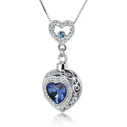 ANAZOZ Stainless Steel Ashes Necklace Memorial Cremation Jewelry Blue Heart Zirconia Urn Keepsake Pendants ANAZOZ Stainless Steel Ashes Necklace Memorial Cremation Jewelry Blue Heart Zirconia Urn Keepsake Pendants