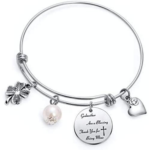 TzrNhm Blossom Godmother are a Blessing Thank You for Being Mine Bangle Bracelet Keyhain for Godmother Gifts