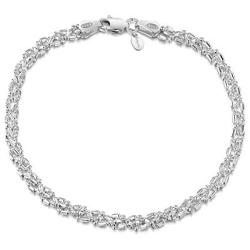 Amberta 925 Sterling Silver 3.5 mm Ball Bead and Bar Chain Bracelet Size 7'' 7.5'' 8'' in