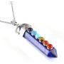 BEADNOVA 7 Chakra Gemstones Necklace Hexagonal Healing Point Crystal Pendant Necklace Stainless Steel Chain 18''