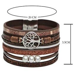 Women Leather Bangle Bracelet Boho Wide Buckle Cuff Bangle Pearl Wrap Bracelets Magnetic Buckle Jewelry for Women,Christmas Birthday Valentine Jewelry Gifts for Teen Girls