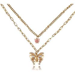 Double Butterfly Pendant Necklace, Bohemian Metal Layered Necklace, Cute Animal Butterfly Clavicle Chain for Women Girl