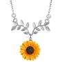 NICEMOVIC Sunflower Pearl Necklace Sweet Resin Daisy Flower Choker Necklace Leaf Pendant Necklace Fashion Jewelry Gift for Women and Girls.(Silver)