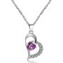Uloveido White Gold Plated Arrow Heart Pendant Necklace for Women Girls with Purple White Cubic Zirconia N662