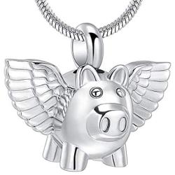 Minicremation Cremation Jewelry Urn Necklace for Ashes, Flying Pig Memorial Pendant Made of 316L Stainless Steel, Keepsakes Locket Four Colors Can be Choose.