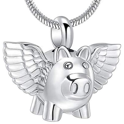 Minicremation Cremation Jewelry Urn Necklace for Ashes, Flying Pig Memorial Pendant Made of 316L Stainless Steel, Keepsakes Locket Four Colors Can be Choose.