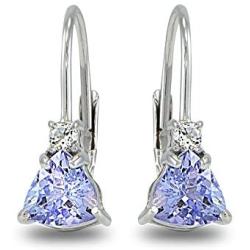 Sterling Silver Tanzanite & White Topaz Trillion-Cut Tiny Huggie Drop Leverback Earrings