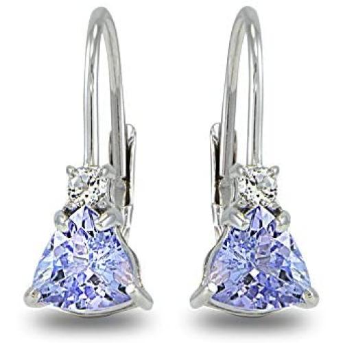 Sterling Silver Tanzanite & White Topaz Trillion-Cut Tiny Huggie Drop Leverback Earrings