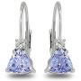 Sterling Silver Tanzanite & White Topaz Trillion-Cut Tiny Huggie Drop Leverback Earrings