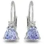 Sterling Silver Tanzanite & White Topaz Trillion-Cut Tiny Huggie Drop Leverback Earrings Sterling Silver Tanzanite & White Topaz Trillion-Cut Tiny Huggie Drop Leverback Earrings