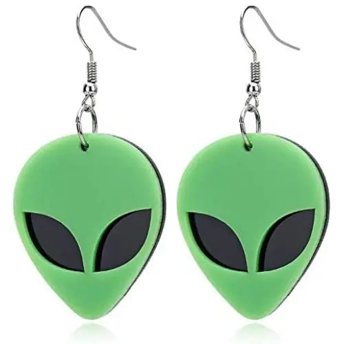 YINLIN Acrylic Green Alien Head Dangle Drop Earrings YINLIN Acrylic Green Alien Head Dangle Drop Earrings