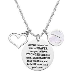 Melix Home Inspirational Gifts Necklaces You are Braver Than You Believe Initial Letter Necklace for Girls Women Birthday Graduation Gift Encouragement Jewelry