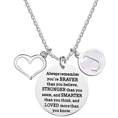 Melix Home Inspirational Gifts Necklaces You are Braver Than You Believe Initial Letter Necklace for Girls Women Birthday Graduation Gift Encouragement Jewelry