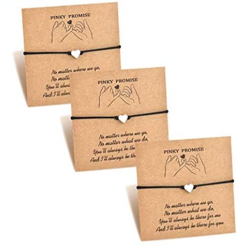 PPJew Pinky Promise Bracelet Set Long Distance Matching Friendship Handmade BFF for Boyfriend Girlfriend Couple Sisters Lovers 3PCS