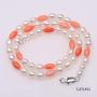 JYX Pearl Jewelry Set Beautiful 5×6.5mm White Rice-shape Freshwater Pearl with Pink Mini Coral Beads Necklace Bracelet Set