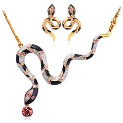 U7 Women Snake Jewelry Set Personalized Stainless Steel Serpent Vivid Snake Stud Earrings Necklace