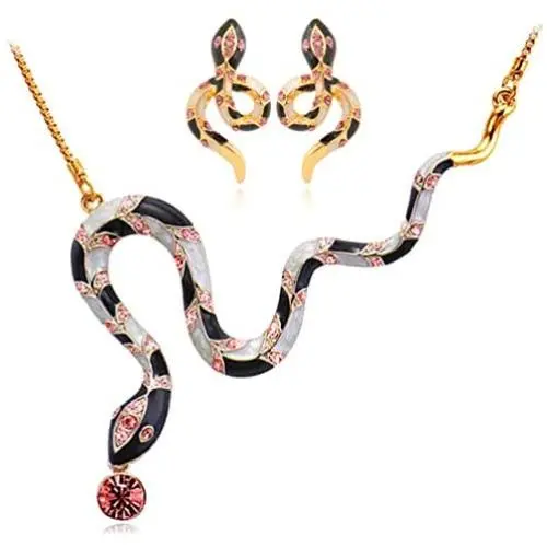 U7 Women Snake Jewelry Set Personalized Stainless Steel Serpent Vivid Snake Stud Earrings Necklace