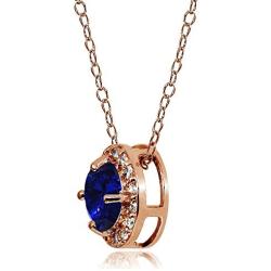 Ice Gems Rose Gold Flashed Sterling Silver Genuine, Created or Simulated Gemstone Cubic Zirconia Accents Round Halo Necklace
