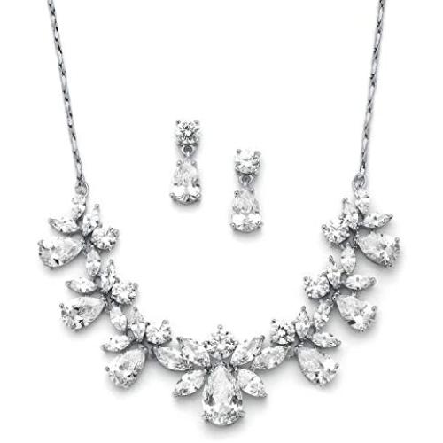 Mariell Multi-Shaped Pear and Marquise Cubic Zirconia Necklace Earring Wedding Jewelry Set for Brides