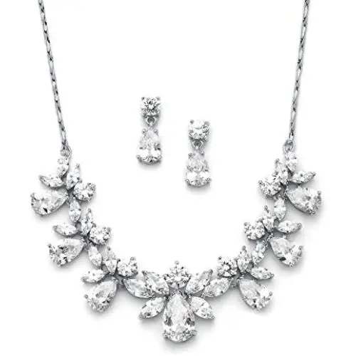 Mariell Multi-Shaped Pear and Marquise Cubic Zirconia Necklace Earring Wedding Jewelry Set for Brides Mariell Multi-Shaped Pear and Marquise Cubic Zirconia Necklace Earring Wedding Jewelry Set for Brides