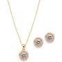 Mariell Ultra Dainty 10.5mm Cubic Zirconia Round Halo Necklace and Stud Earrings Set Plated in 14K Gold