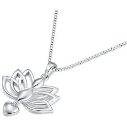 BORUO Sterling Silver Necklaces, 925 Silver Necklaces with Pendant Lotus Flower Yoga Heart Box Chain for Women Charm Jewelry
