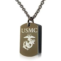 Gwendelicious Jewelry US Marine Corps - Engraved Dog Tag Urn Pendant Necklace - Solid Stainless Steel - Hung on a Matching Chain