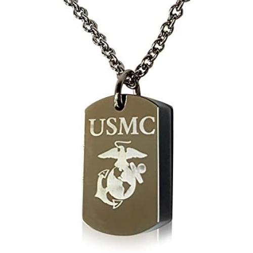 Gwendelicious Jewelry US Marine Corps - Engraved Dog Tag Urn Pendant Necklace - Solid Stainless Steel - Hung on a Matching Chain