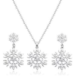 BVGA Christmas Snowflake Necklace Earrings Xmas Crystal Snowflake Pendant Necklace Dangle Earrings Set Winter Holiday Jewelry Set Gifts