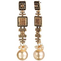 Efulgenz Boho Vintage Antique Oxidized Gold Ethnic Gypsy Tribal Indian Bollywood Crystal Pearl Drop Dangle Earrings Jewelry Set