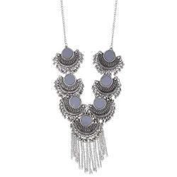 Efulgenz Boho Indian Tribal Gypsy Oxidized Silver Vintage Retro Pendant Tassel Chain Necklace Jewelry