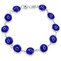 Protection Good Luck Turkish Evil Eye Glass Bead Bracelet For Women Teen 925 Sterling Silver Links More Colors 7 Inch