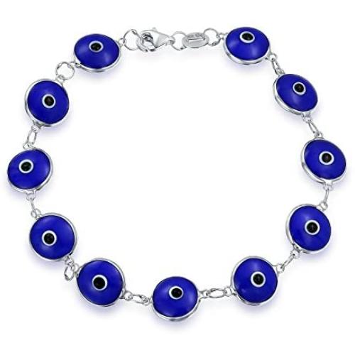Protection Good Luck Turkish Evil Eye Glass Bead Bracelet For Women Teen 925 Sterling Silver Links More Colors 7 Inch