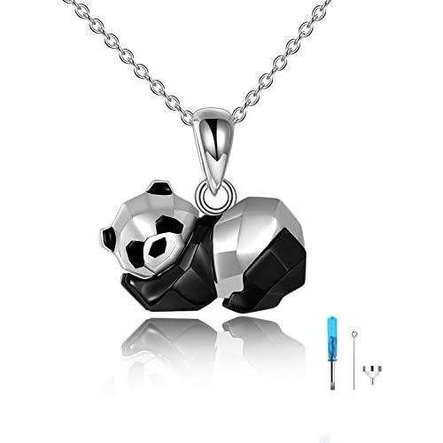 Panda Urn Necklace for Ashes 925 Sterling Silver Origami Panda Pendant Cremation Keepsake Necklace for Women Jewelry