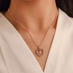 INENIMARTJ Rose Gold Heart Initial Pendant Necklace, Cubic Zirconia Heart Letter Alphabet Initial Necklace Birthday Gifts for Women Girls