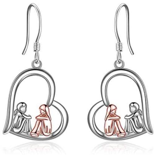 925 Sterling Silver Friendship Bis Sis Lit Sis Sister Heart Dangle Earrings Birtthday Christmas Jewelry Gifts for Best Friend Sister Female Classmates Women