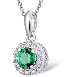 Sterling Silver Halo Style 1/3 Carat Size Simulated Emerald Color Crystal CZ Stones Pendants Fashion Jewelry
