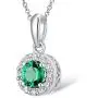 Sterling Silver Halo Style 1/3 Carat Size Simulated Emerald Color Crystal CZ Stones Pendants Fashion Jewelry