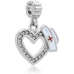 CharmSStory Heart Nurse Clear Synthetic Crystal Beads Charm for Bracelets