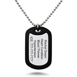 Silver Hearts Jewelry Personalized Custom Laser Engraved Stainless Steel Dog Tag Necklace, Medical Alert ID Necklace