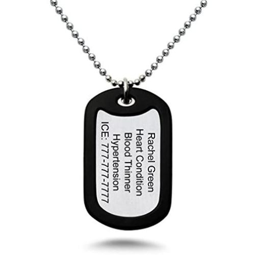 Silver Hearts Jewelry Personalized Custom Laser Engraved Stainless Steel Dog Tag Necklace, Medical Alert ID Necklace